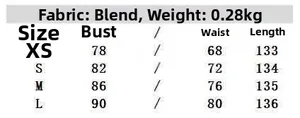 Detailed size chart for halter neck satin maxi dress showing measurements for XS to L