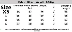 Detailed size chart for V-neck short sleeve shirt including XS to L measurements