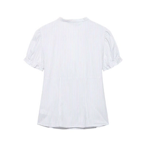 Close-up of fine light blue and white vertical stripes on breathable cotton shirt