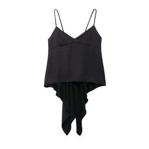 Women's Sexy V Neck Black Spaghetti Strap Top Asymmetrical Irregular Hem Backless Lace Up Summer Fashion Cami Tank Top