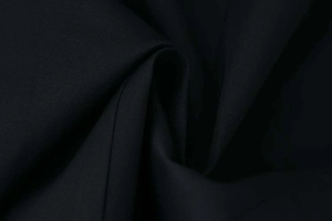 Close-up of black twill woven fabric showing detailed matte texture of the blazer material
