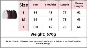 Size chart for deep V-neck blazer dress with measurements for S, M, and L sizes