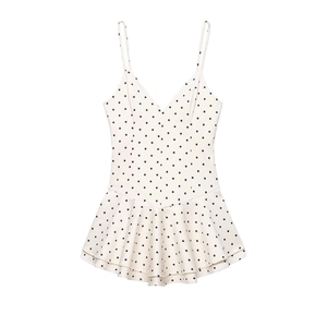 Women Sexy Polka Dot Deep V-Neck Cami Mini Dress With Ruffle Hem Slim Fit Sleeveless Backless Summer Beach Party A-Line Dress