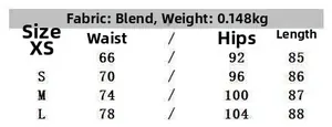 Detailed size chart with waist and hip measurements for minimalist polka dot skirt