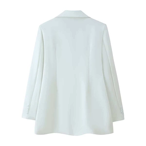 Back view of a white slim fit blazer jacket showing elegant stitching and tailored cut
