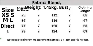 Size guide table for belted double-breasted faux leather jacket with fabric details