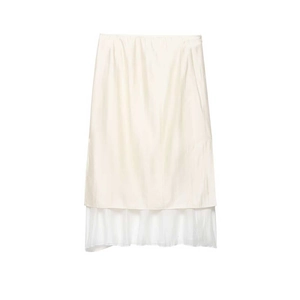 Jupe Midi Élégante en Satin pour Femmes avec Chiffon Épissé Taille Haute Minimaliste Jupe Droite Blanc Lait Décontracté