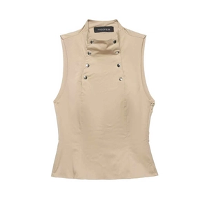 Damen Stehkragen Zweireihig Ärmellos Westen Top Khaki Slim Fit Seitlicher Reißverschluss Lässig Pendeln Sommer Tanktop
