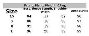 Detailed size chart for striped poplin shirt showing bust and length measurements