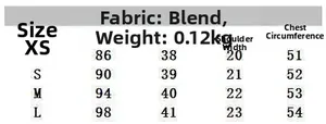 Size chart table for poplin shirt showing bust, shoulder and length measurements in cm
