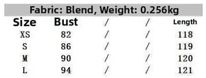 Detailed size chart for olive green v-neck maxi dress showing bust and length measures