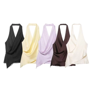 Débardeur dos nu en satin pour femme avec col en V et ourlet asymétrique élégant