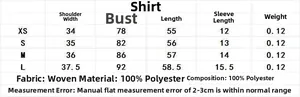 Size chart showing XS to L measurements for a retro polka dot short sleeve blouse