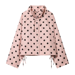 Rosafarbene Polka-Dot-Jacke mit Stehkragen und verstellbarem Kordelzug am Saum