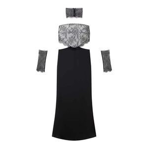Women's Sexy Backless Lace Patchwork Long Dress Elegant Sleeveless Tube Top Bodycon Evening Party Dress For Women