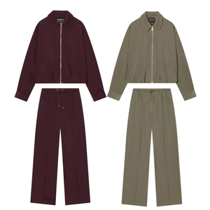 Women Casual Polyester Lapel Zipper Top And High Waist Straight Leg Pants Solid Color Fall Commuter Elegant Fashion Outfit