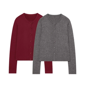 Women Casual Round Neck Long Sleeve Button Up Knit Cardigan Soft Solid Color Autumn Basic Elegant Sweater Top