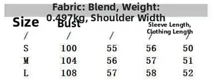 Size chart for heart button knit cardigan showing fabric and measurement details