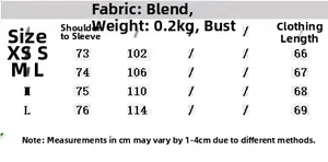 Size chart table for polka dot chiffon blouse showing bust and sleeve measurements