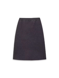 Detailed view of dark grey knitted high waist skirt with elastic ribbed waistband