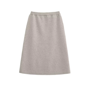 High waist light grey knitted midi pencil skirt with elastic waist for a slim fit look