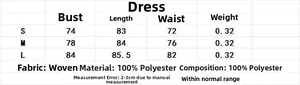 Tableau des tailles pour robe en satin noir avec dentelle, mesures du buste et de la taille