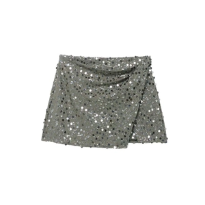 Mini-jupe Élégante à Taille Haute Pour Femmes Avec Paillettes Vert Armée Broderie de Paillettes Jupe Portefeuille Pour Fête