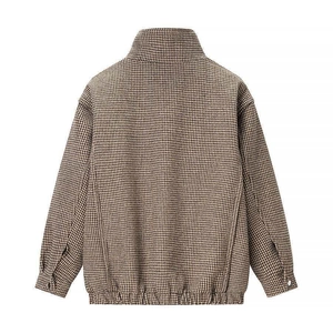 Classic brown houndstooth bomber jacket with high neck and elasticated hem for kids
