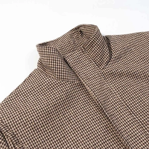 Vintage houndstooth plaid bomber jacket with stand collar and minimalist wool texture