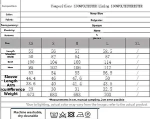 Detailed size chart for autumn navy buttoned jacket including XS to L measurements