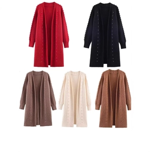 Loose knit cardigan for women with rhinestones in red, black, beige, and brown colors