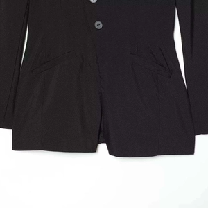 Women's black V-neck blazer romper with single-breasted buttons and side pockets