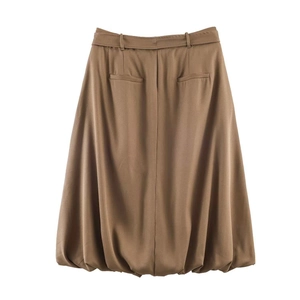 Women's MIDI balloon skirt in deep khaki with stylish matching belt and puff hem design