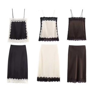 Elegant Satin Lace Camisole Top For Women V-Neck Spaghetti Strap Sleeveless Tank Top Sexy Eyelash Lace Patchwork Summer Vest
