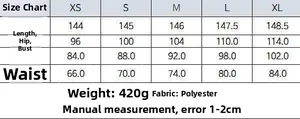 Size guide for the ruched satin mermaid dress showing XS to XL measurements and dimensions