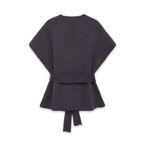 Gilet en tricot sans manches gris foncé avec ceinture et ourlet à volants pour femme