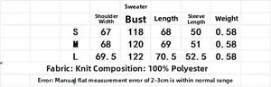Guide des tailles pour pull en maille surdimensionné avec mesures détaillées en cm