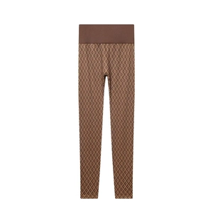 Leggings thermiques taille haute pour femmes avec motif géométrique marron pour l'hiver