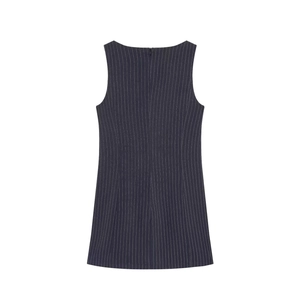 Robe sans manches à fines rayures bleu marine avec fermeture éclair discrète au dos
