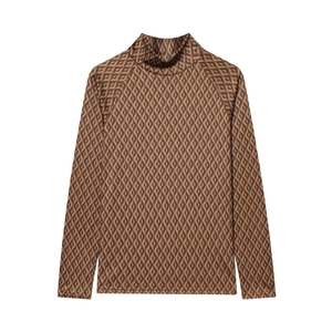 T-shirt thermique d'hiver pour femme avec motifs géométriques marrons et col montant