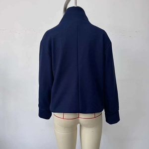 Women's autumn navy blue wool-like short jacket with button details and high collar