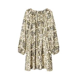 Robe courte imprimée paisley avec manches lanternes et ceinture ajustable à nouer