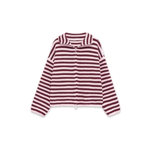 Chaqueta de punto a rayas burdeos y rosa de corte holgado con cuello y cremallera