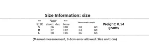Detailed size chart for women's leopard print hoodie with measurements in cm and weight info