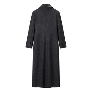 Classic dark grey long wool coat for women featuring a minimalist straight cut back view