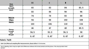 Size chart for summer puff sleeve dress showing measurements for XS to L in centimeters