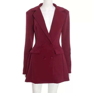 Women Elegant Double Breasted Suit Dress Slim Fit Long Sleeve Office Business Mini Blazer Dress Solid Color