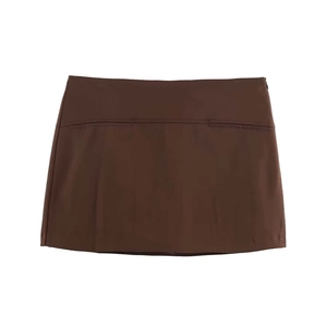 Minimalistischer dunkelbrauner Minirock mit hoher Taille, Seitenreißverschluss und Ziernaht