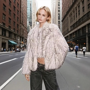 Women Elegant Faux Fur Jacket Winter Warm Striped Lapel Coat Beige Brown Long Sleeve Fashion Outerwear For Ladies