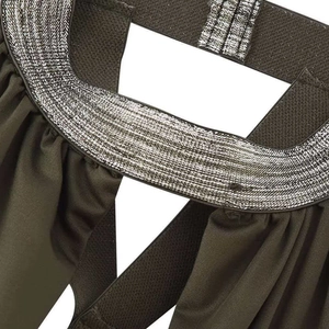 Olive green pleated halter dress with silver metallic thread trim and cut-out detailing
